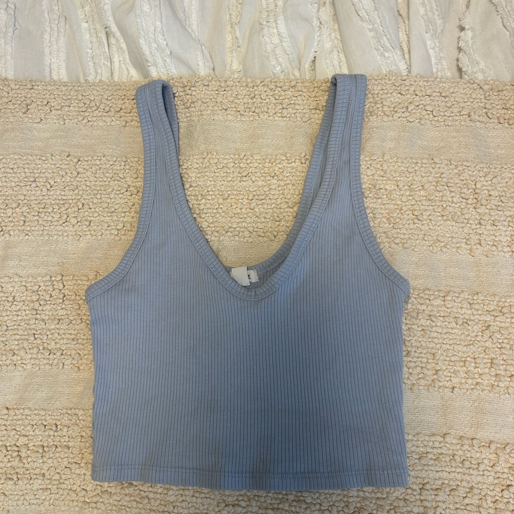 Garage Light Blue Ribbed V-Neck Crop Tank